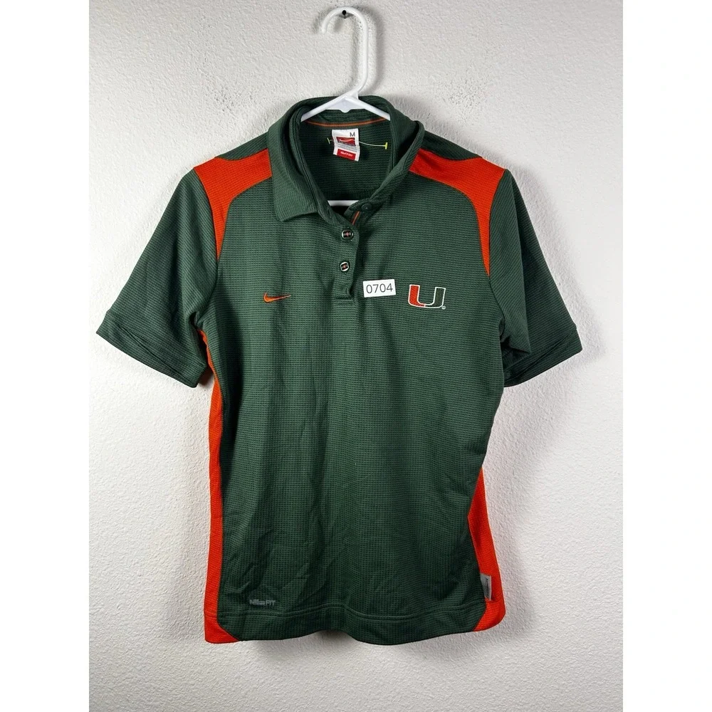 Nike Miami Hurricanes Womens Polo Shirt Medium Green Orange NCAA FitDry Football